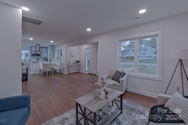 living room with hardwood / wood-style flooring