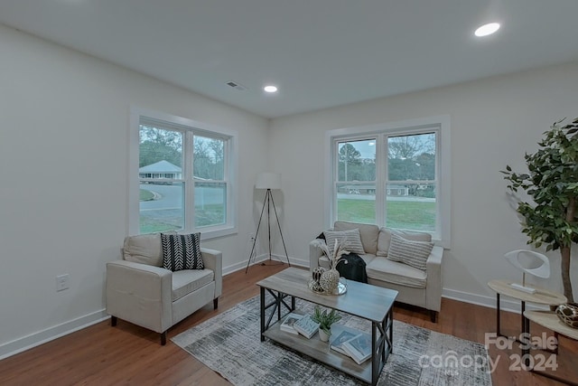 sitting room featuring hardwood / wood-style flooring and a wealth of natural light