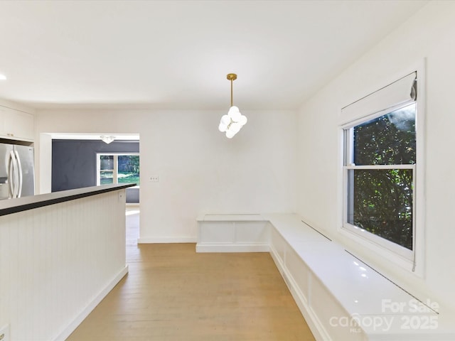 unfurnished dining area with light wood-type flooring