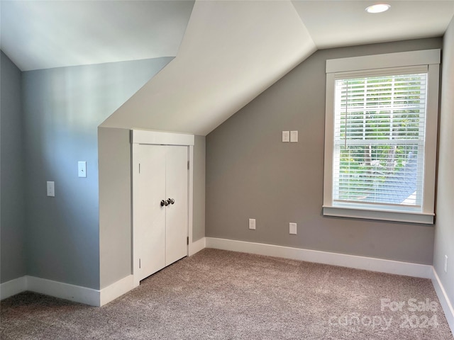 bonus room with light carpet and lofted ceiling