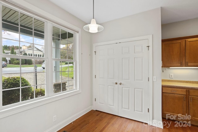 unfurnished dining area featuring light hardwood / wood-style flooring