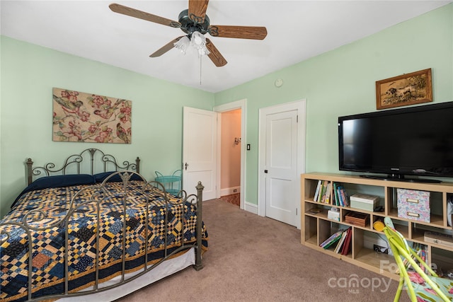 bedroom with carpet floors and ceiling fan