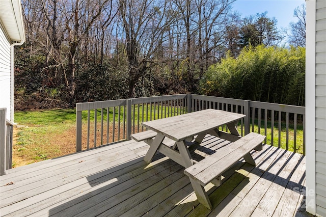 wooden deck with a lawn