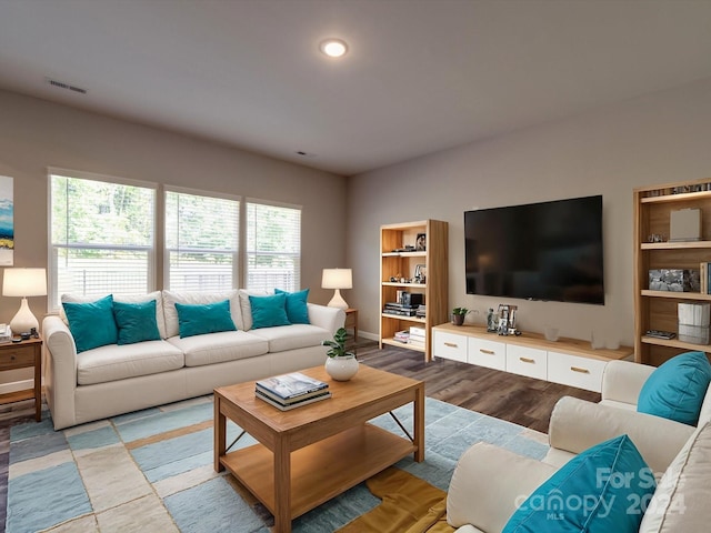 living room with light wood-type flooring