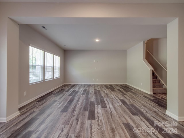 unfurnished living room featuring dark hardwood / wood-style floors