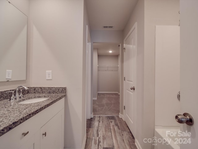 bathroom with wood-type flooring and vanity