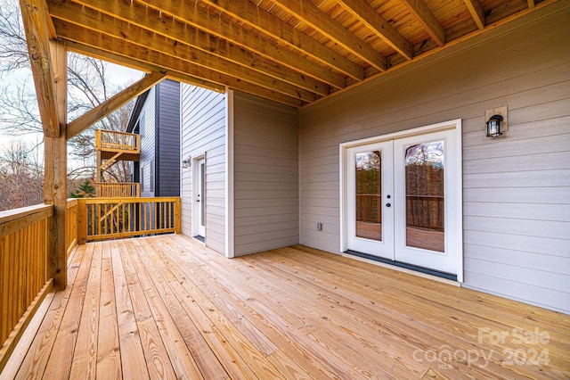 wooden terrace with french doors