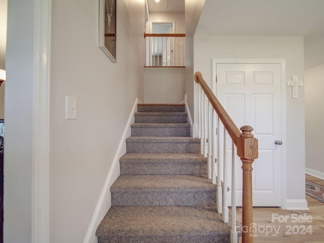 stairs with wood-type flooring