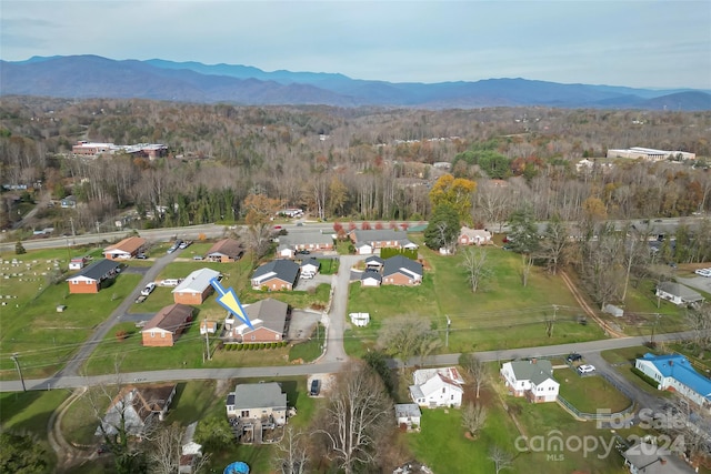 bird's eye view with a mountain view