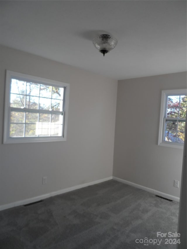 spare room featuring dark colored carpet and plenty of natural light