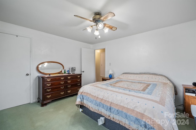 bedroom with carpet floors and ceiling fan