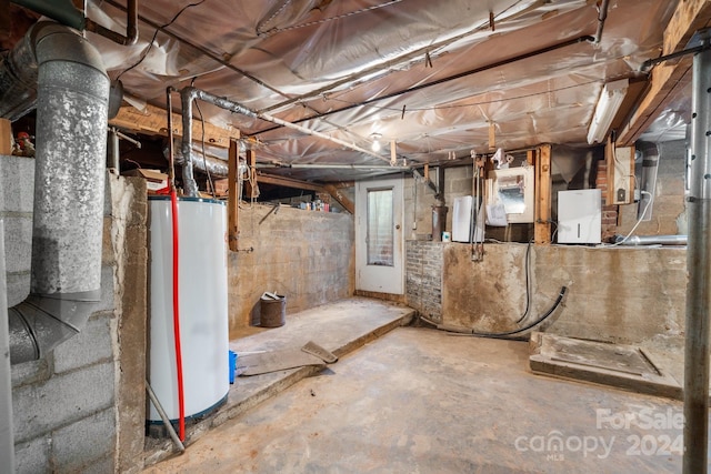 basement with water heater