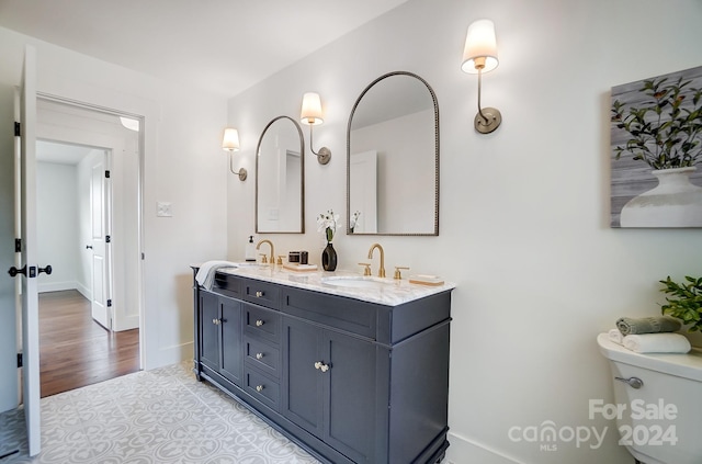 bathroom featuring vanity, toilet, and wood-type flooring