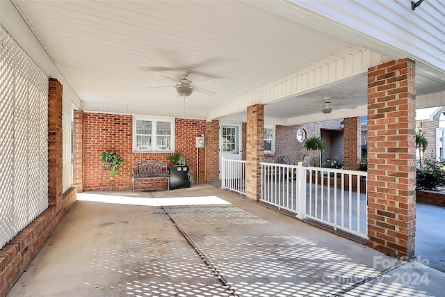 view of patio / terrace featuring covered porch and ceiling fan