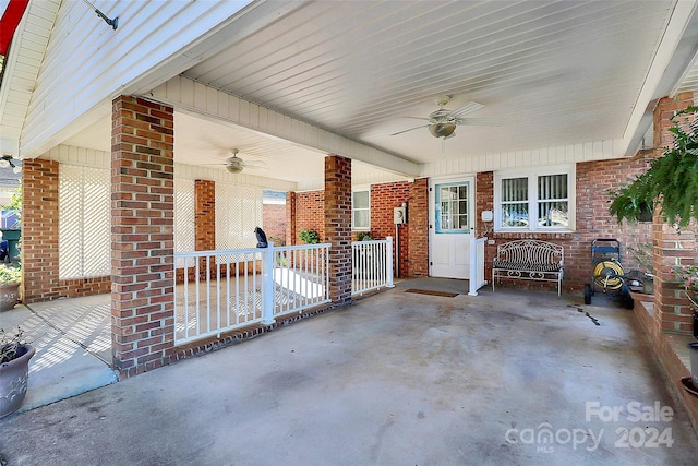 view of patio / terrace featuring covered porch and ceiling fan