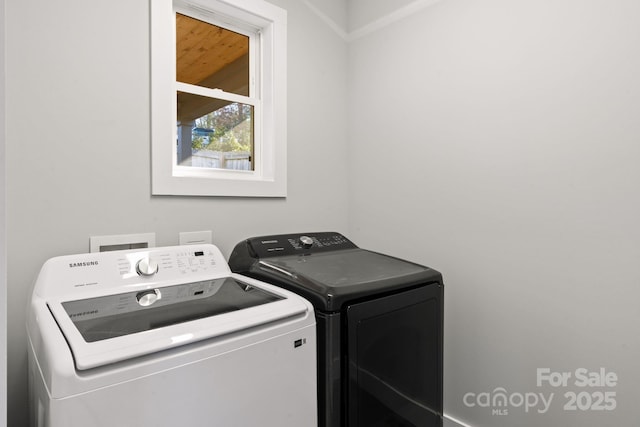 clothes washing area with washing machine and clothes dryer