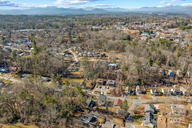 drone / aerial view featuring a mountain view