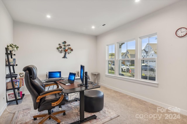 office space featuring light colored carpet