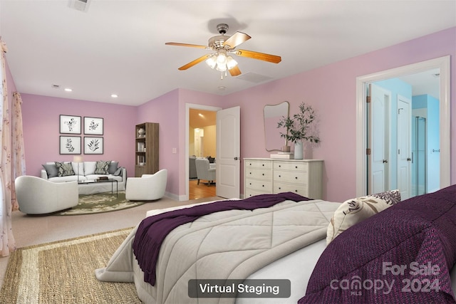 bedroom with carpet flooring and ceiling fan