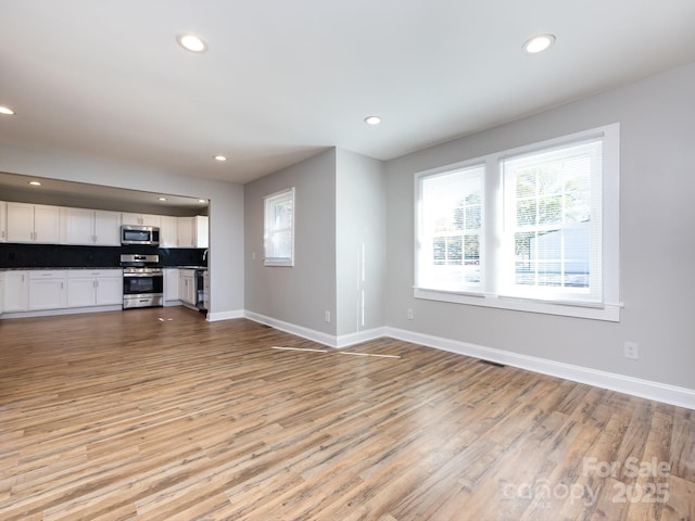 unfurnished living room featuring light hardwood / wood-style floors