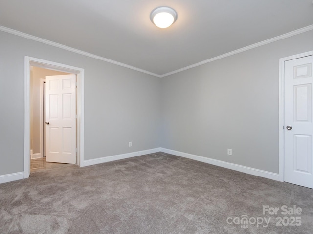 unfurnished bedroom featuring carpet floors and ornamental molding