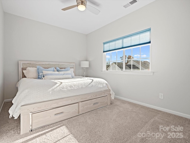 bedroom featuring carpet floors and ceiling fan