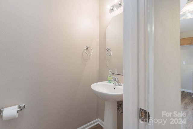 bathroom with wood-type flooring