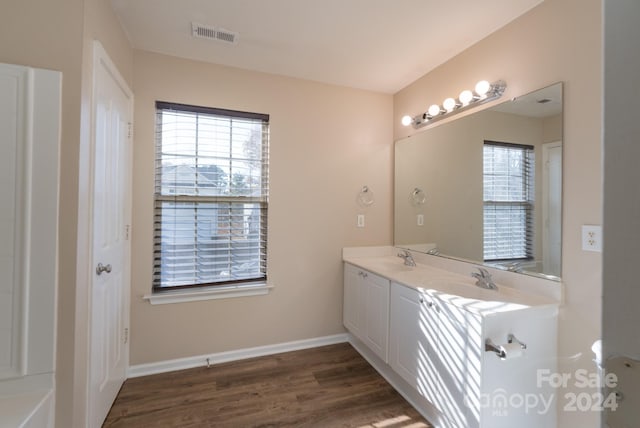 bathroom featuring vanity and wood-type flooring