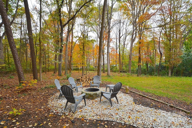 view of patio / terrace featuring a fire pit