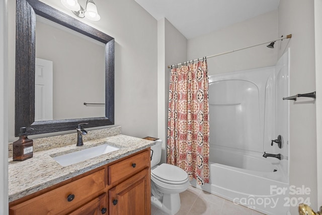 full bathroom featuring tile patterned flooring, vanity, shower / tub combo, and toilet