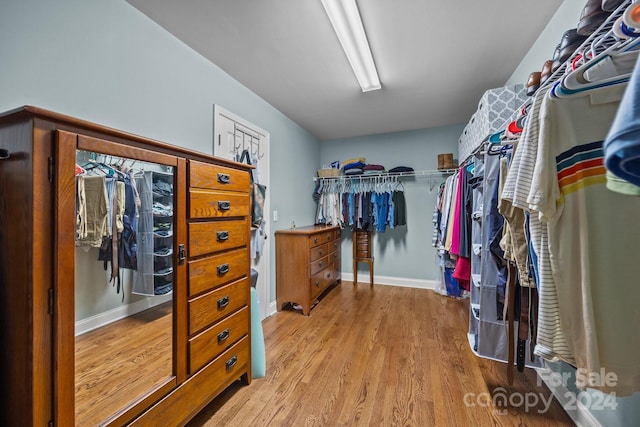 spacious closet featuring light hardwood / wood-style flooring