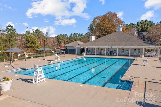 view of pool with a gazebo and a patio