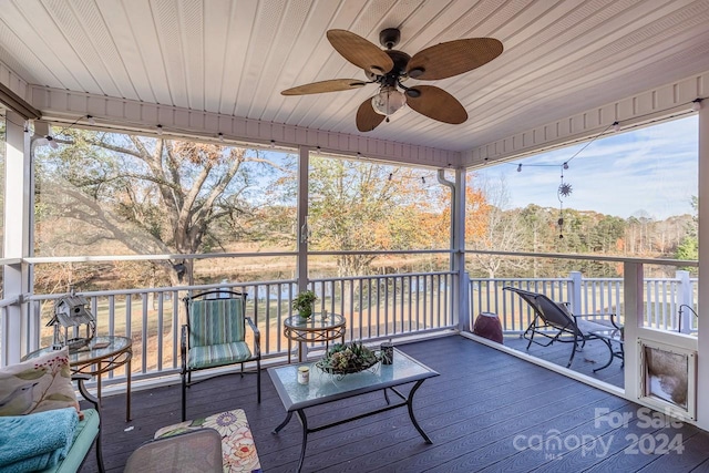 wooden terrace with ceiling fan