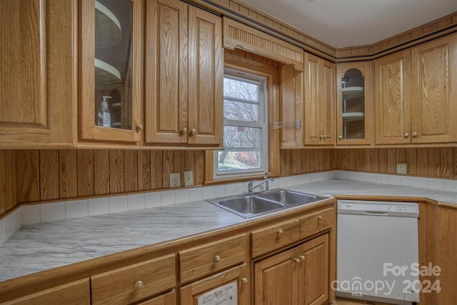 kitchen featuring white dishwasher and sink