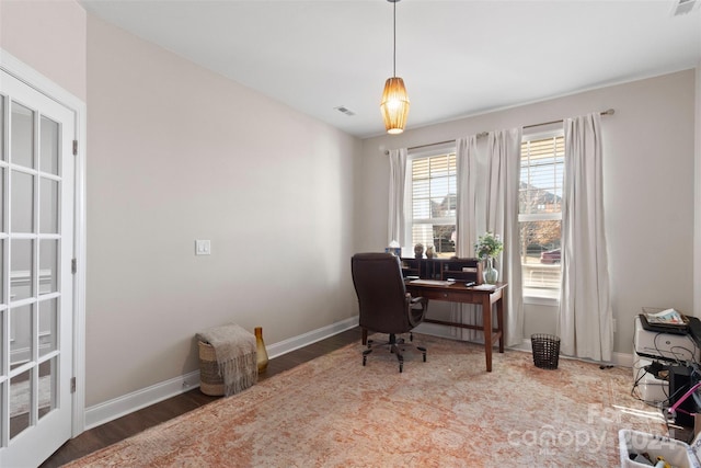 home office featuring hardwood / wood-style floors