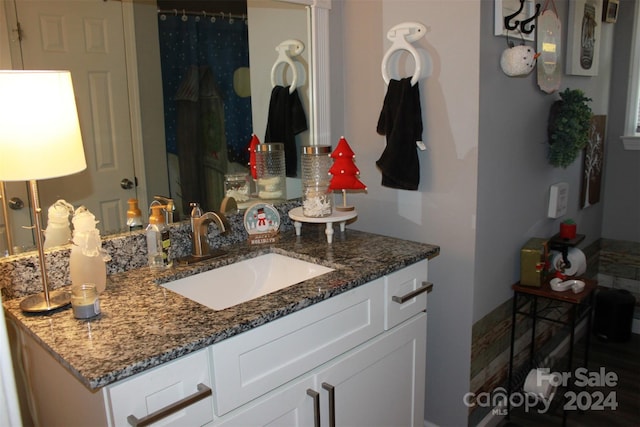 bathroom featuring a shower with curtain and vanity