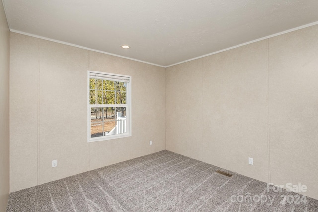 carpeted spare room with ornamental molding