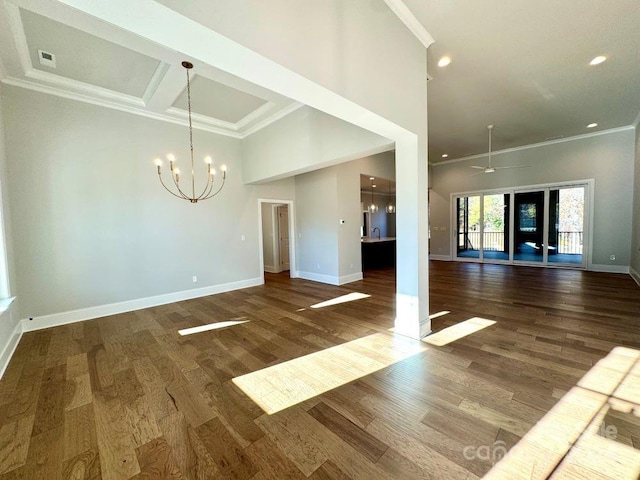 3850 Willow Grove Ln Unit 24, Concord, NC 28025 - unfurnished living room with crown molding, baseboards, a chandelier, wood finished floors, and recessed lighting
