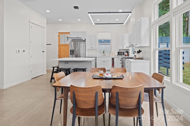 dining room featuring sink and a wealth of natural light