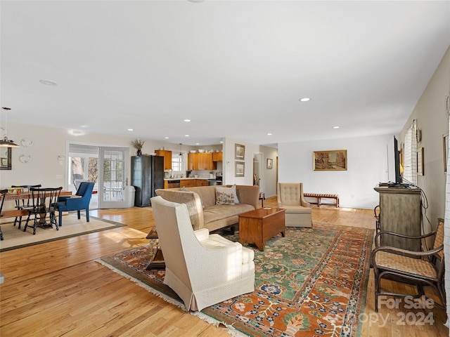 living room with light hardwood / wood-style floors