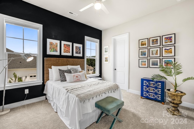 bedroom with carpet and ceiling fan