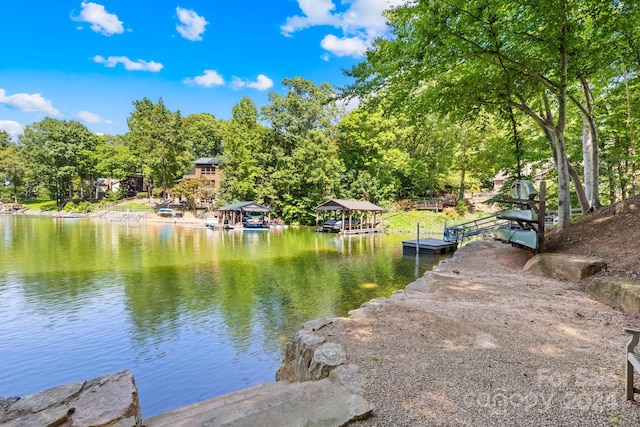 property view of water with a boat dock