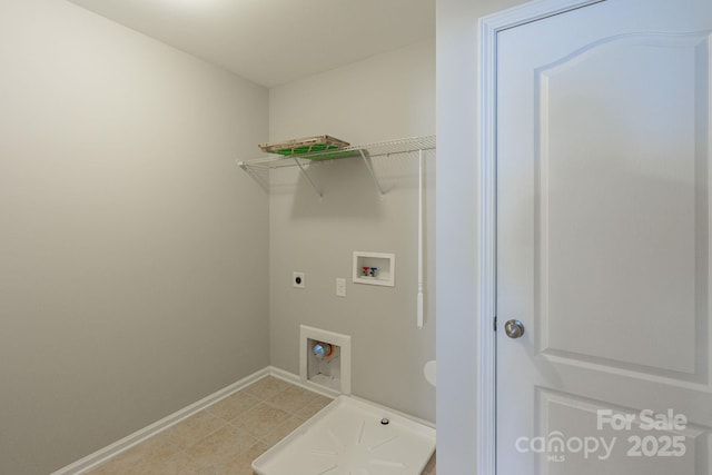 laundry area featuring laundry area, hookup for a washing machine, baseboards, and hookup for an electric dryer