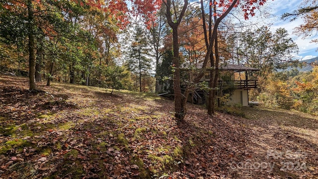 view of yard with a wooden deck