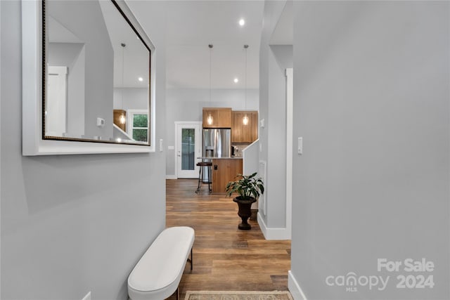 interior space with dark hardwood / wood-style floors