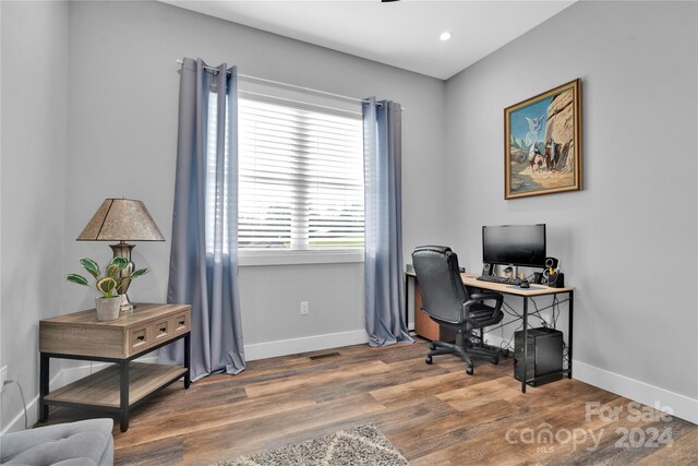 home office featuring wood-type flooring