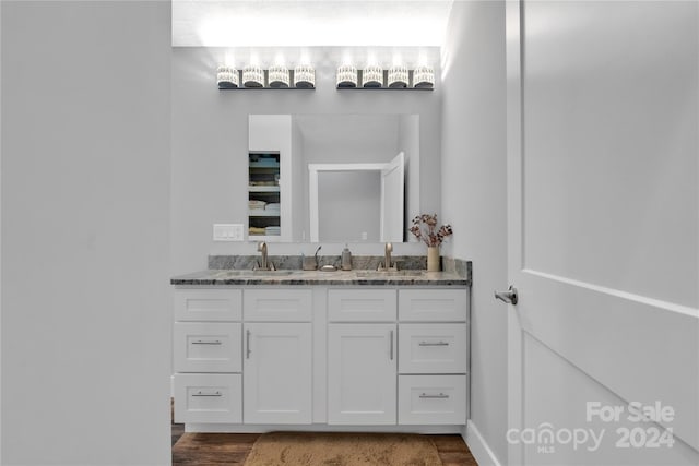 bathroom with vanity and hardwood / wood-style flooring