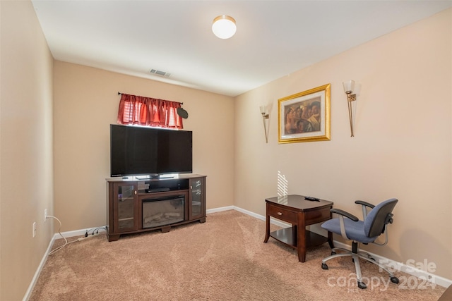 home office with light carpet