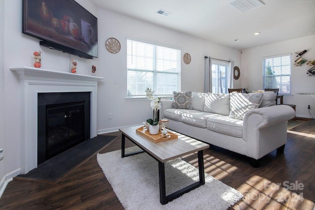 living room featuring dark hardwood / wood-style floors