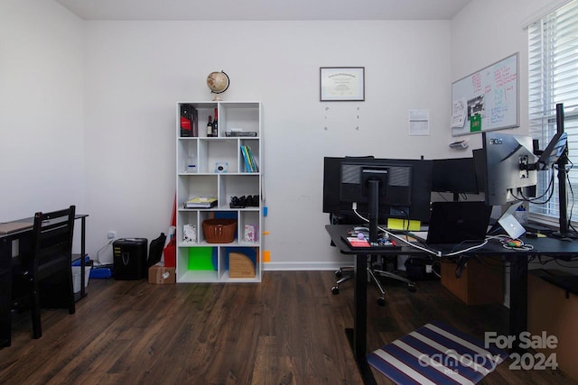 office area with dark wood-type flooring